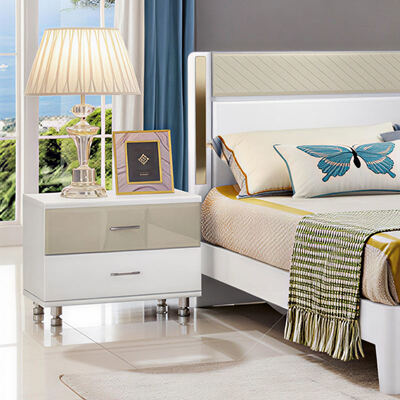 Moderne luxueuze houten slaapkamer sets meubels met opslag liggend verlicht hoofdplaat en eenvoudige assemblage voor thuis hotel appartement villa