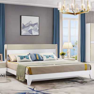 Moderne luxueuze houten slaapkamer sets meubels met opslag liggend verlicht hoofdplaat en eenvoudige assemblage voor thuis hotel appartement villa