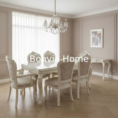 Europese stijl Massief hout 8 zitplaatsen Eettafel Set Stoelen Eetkamermeubilair Klassiek houten luxe Eettafel Set voor 8