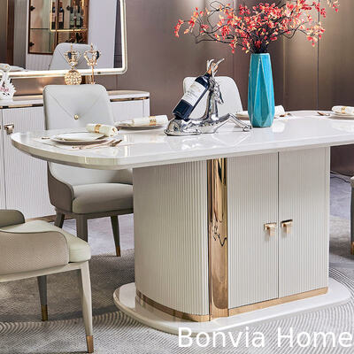 Moderne witte houten luxe eetkamer sets 6 zitplaatsen compleet huis meubilair opslag grote houten eetkamer tafel en stoelen set