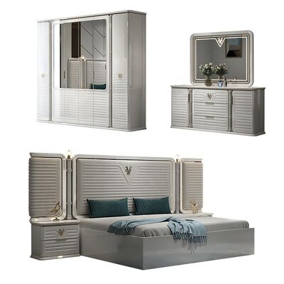 Nieuw Ontwerp Complete Moderne Slaapkamermeubels 5 Delen Dubbel Dubbel Houten Frame Volledig Modern Luxe King Size Slaapkamer Meubels Set