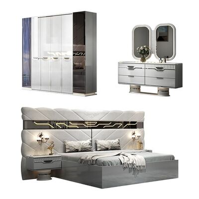 Nieuw Ontwerp Complete Moderne Slaapkamermeubels 5 Delen Dubbel Dubbel Houten Frame Volledig Modern Luxe King Size Slaapkamer Meubels Set