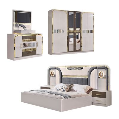 Nieuw Ontwerp Complete Turkse Slaapkamers Luxe King Size Slaapkamer 5 Delig Dubbel Houten Frame Moderne Slaapkamermeubel Set