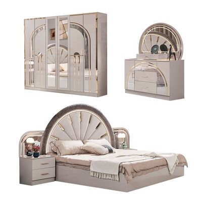 Turkse Moderne Complete Slaapkamer Meubelset Luxe King Size Bed 5 Stuks Houten Frame Goedkope Volledige Kleine Slaapkamer Meubelset