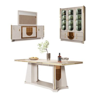 Moderne eetkamer meubelsets Houten luxe eettafel met dressoir en wijnkast