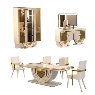 Luxe Witte Gouden Eetkamer Meubels Moderne Eettafel Set 6 Persoons Stoelen Rechthoekig Huis Restaurant Houten Eetkamer Set