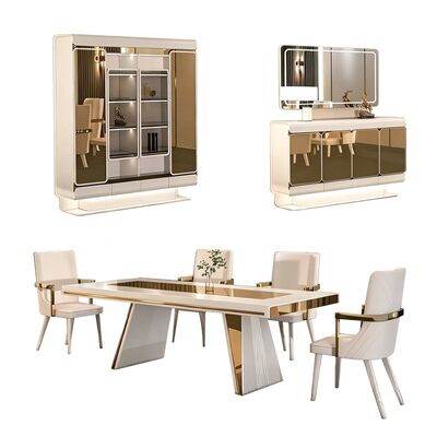 Luxe Koninklijke Complete Eetkamer Sets Meubels Huis Restaurant Rechthoekige Houten Moderne Eettafel Set 6 Persoons met Stoelen