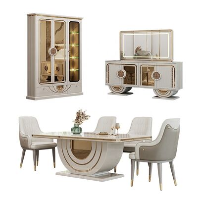 Luxe Koninklijke Complete Eetkamer Sets Meubels Huis Restaurant Rechthoekige Houten Moderne Eettafel Set 6 Persoons met Stoelen