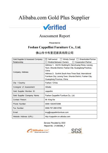 CHINA Bonvia Home  Furniture Co., Ltd. certificaten