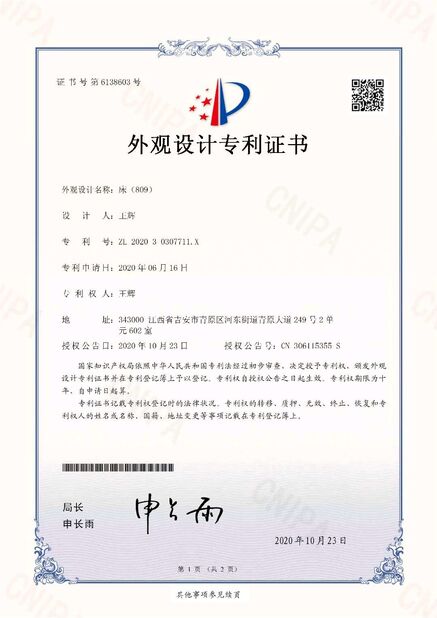CHINA Bonvia Home  Furniture Co., Ltd. certificaten